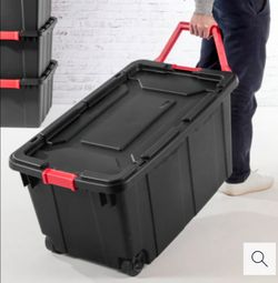 Sterillite 40 gallon storage  tote box with pull handle and wheels