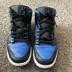 Size 10.5 Men’s Air Jordan 1 Bold Black Blue & White Design No Box