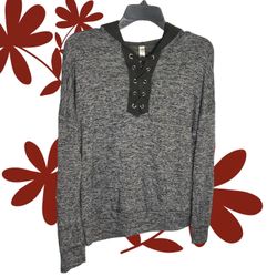 PerSeption Concept Gray w Black Marbling Hoodie Top Wm M