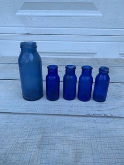 Vintage Cobalt Blue Bromo-Seltzer Glass Bottles - Set of 5