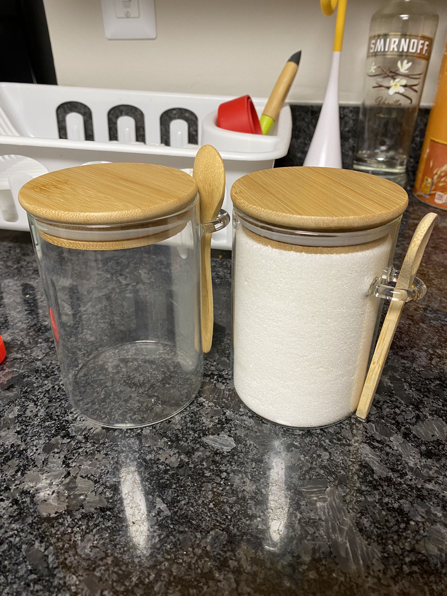 2 Bamboo Glass Jars With Spoon 