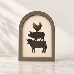 Farmhouse Stacked Animals Arched Wood Sign