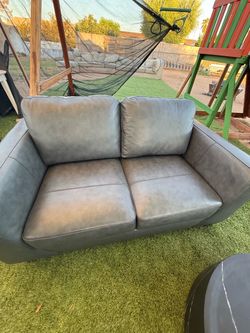 Gray Leather Loveseat Sofa