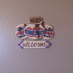 Wooden Southwestern Pots Welcome Wall Hanging Decor