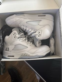 White metallic jordan 5s 9.5