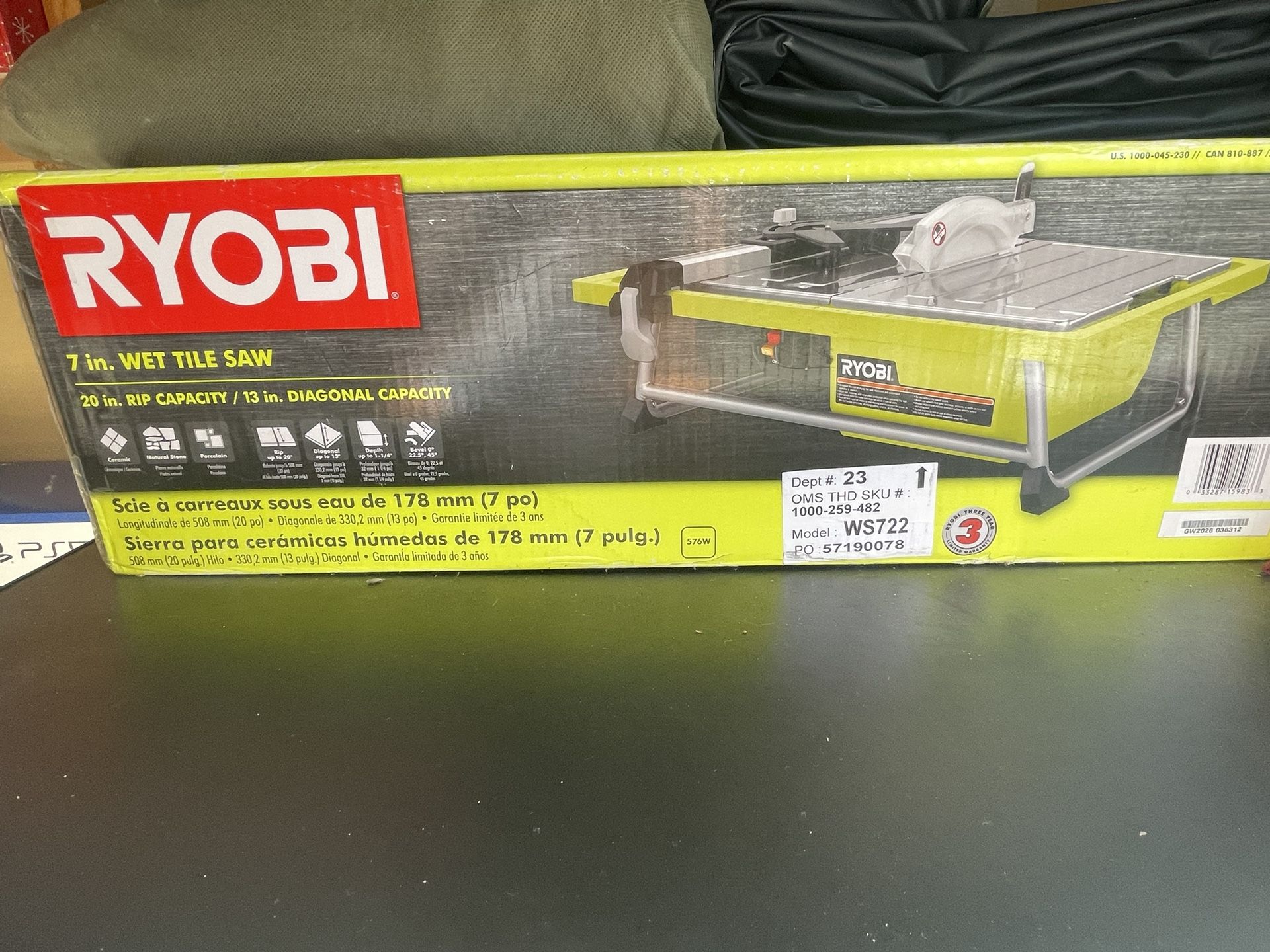 Ryobi 7” Wet Tile Saw - New
