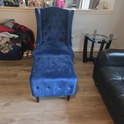 Blue Suede Chair And Foot Rest 
