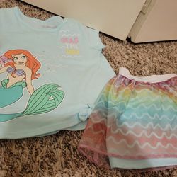 Toddler 3T Girl Ariel Disney Little Mermaid Tutu Skirt T-shirt