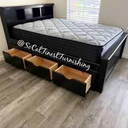 Black Full Bed With Storage And Mattress
