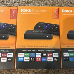 Three unopened Roku Premiere 4K 