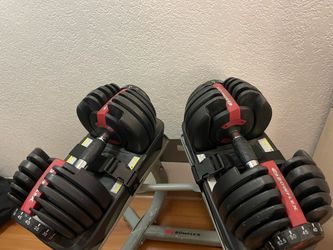 Bowflex dumb bells with rack