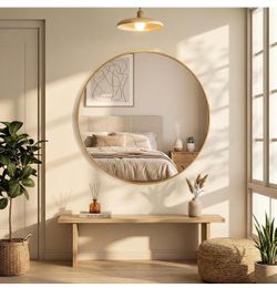 20 inch Gold Round Metal Framed Wall Mirror