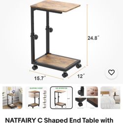 NATFAIRY C Shaped End Table with Rolling Wheels, 