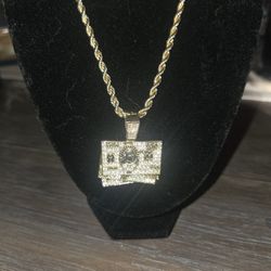 Gold Plated Thick Rope Chain With Money Pendit