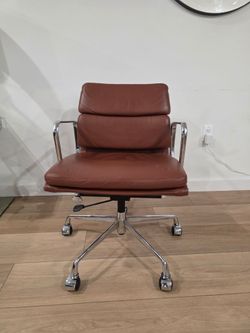 Eames Style Soft Pad Office Chair - Mid- Century Modern Brown Leather