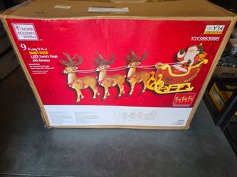 Home Depot 2025 Exclusive 9 ft Giant Sized LED Santa Sleigh with Reindeer Set!