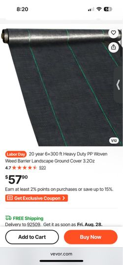 VEVOR 6x30 Weed Barrier Landscape Fabric Roll