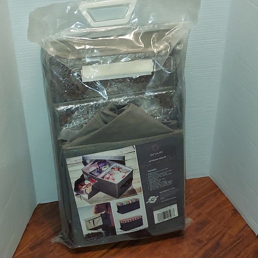 Portable Grey 18 Qt. Ottoman Cooler and Seat with Padded Shoulder Strap