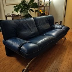 BLUE LEATHER COUCH (HAND MADE IN ITALY)