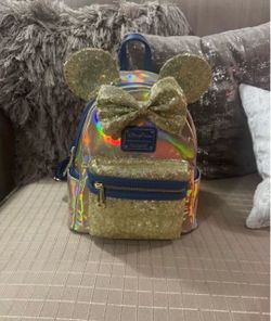 Loungefly EARidescent Gold Sequin Backpack Disney Parks 50th Anniversary NEW