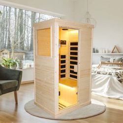 Genreen 1 Person Infrared Sauna, Full Spectrum Infrared Sauna for Home, Indoor Dry Sauna with 5 Heater Panels, Bluetooth and Glass $999 Brand New in b