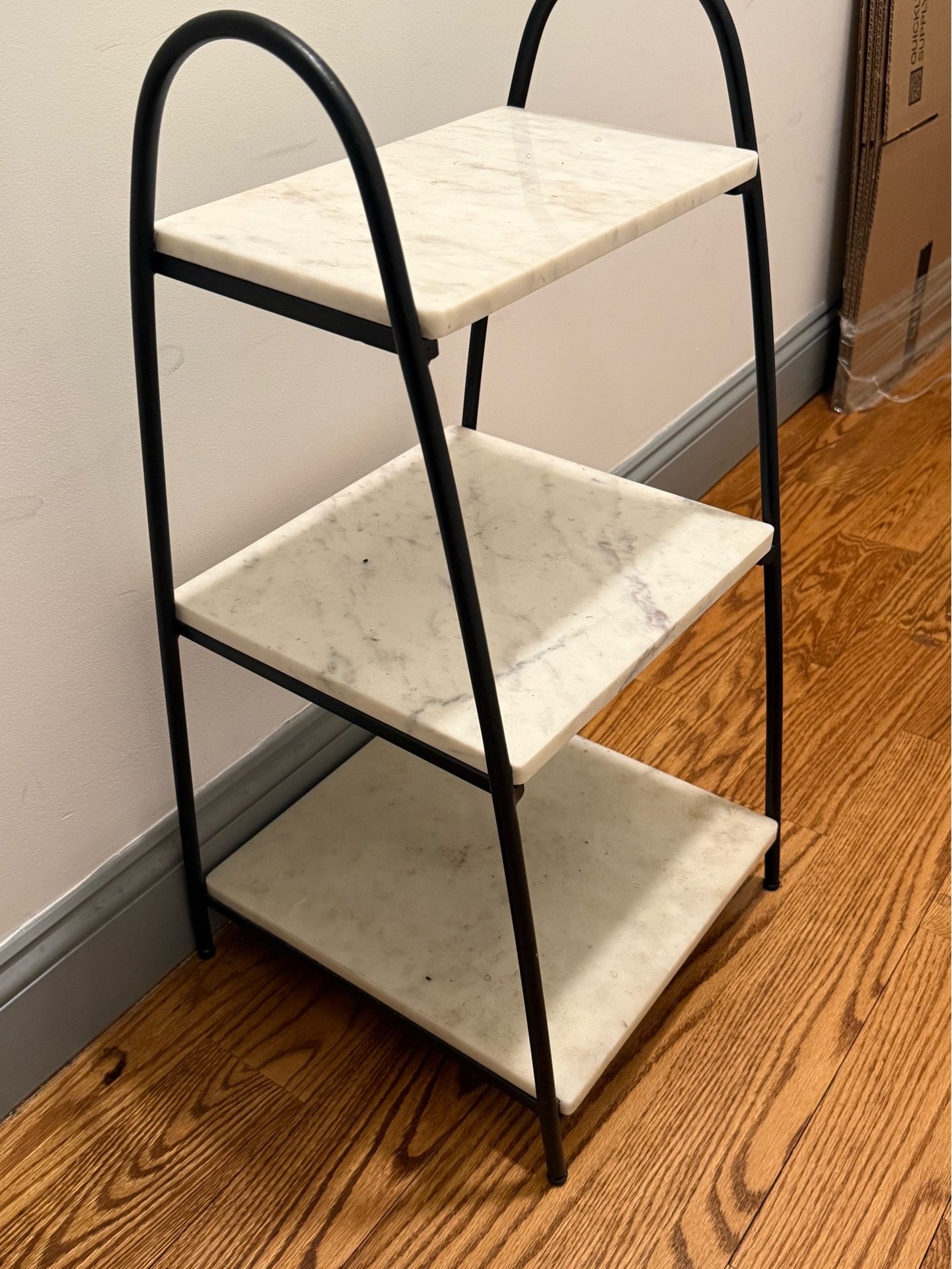 3-Tier Marble Look Shelf / Side Table with Black Metal Frame