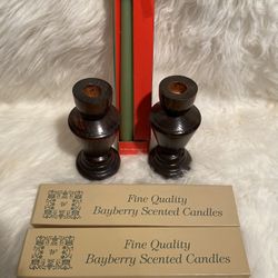 NWOT Wooden Candle Holders With Candles Set