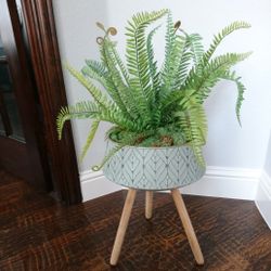 Artificial Fern Plant In Teal Planter