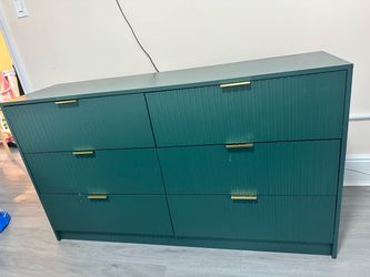 6 Drawers Dresser for Bedroom - 54" Wide Modern Fluted Double Chest of Drawers with Golden Metal Handles