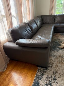 Gray Leather L-Shaped Sectional Sofa