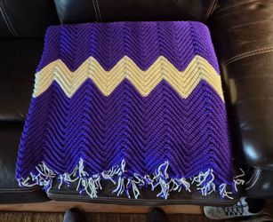 New Handmade Crocheted Blanket Purple and cream 42" x 78"