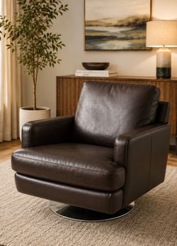 Brown Genuine Leather Swivel Accent Chair – High Quality & Comfortable