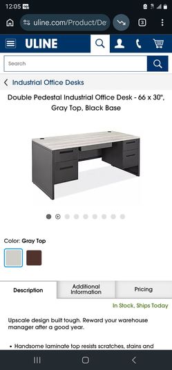 Double Pedestal Industrial Office Desk - 66 x 30", Gray Top, Black Base