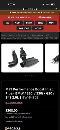 MST Performance Boost Inlet Pipe - BMW