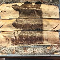 Handmade Laser-Engraved Cow Art on Natural Wood
