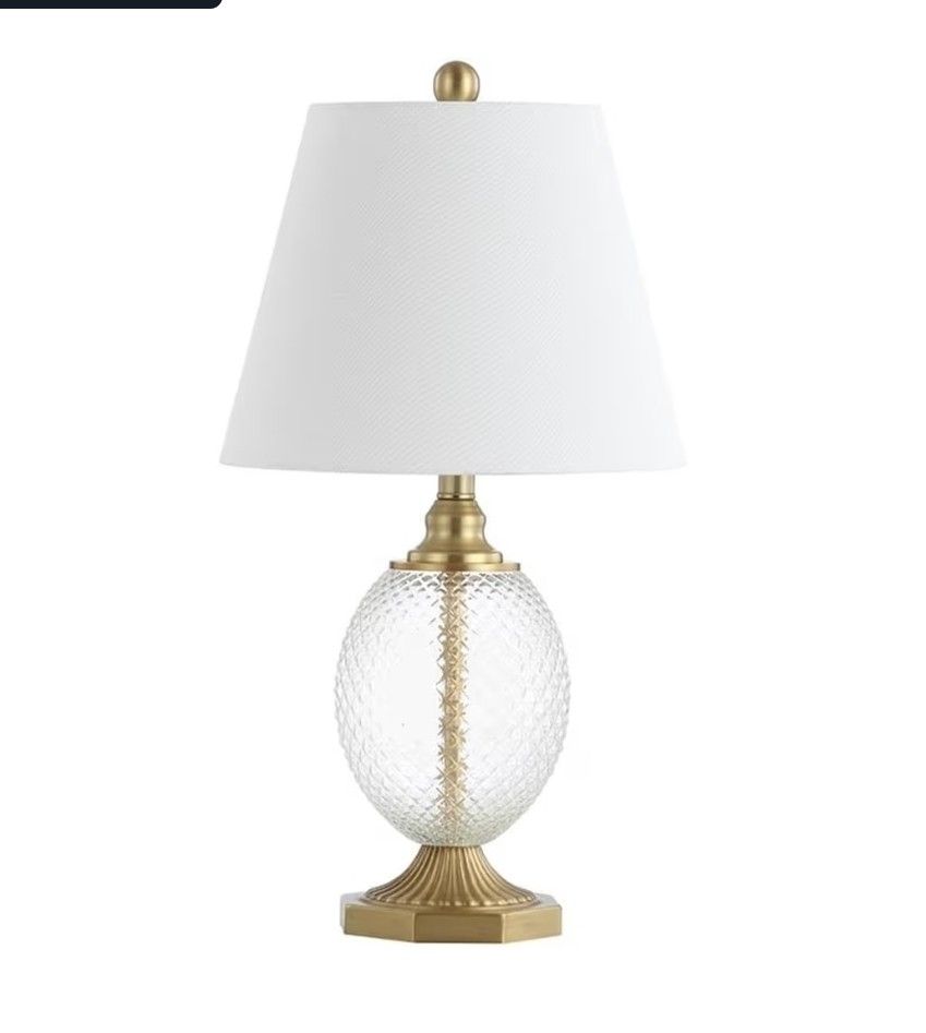 Safavieh Lighting Collection Kaiden Clear/ Brass Gold 24-inch Bedroom Living Room Home Office Desk Nightstand Table Lamp (LED Bulb Included)