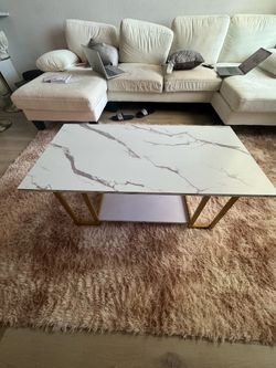 Modern White Marble & Gold Coffee Table + Console Table Set
