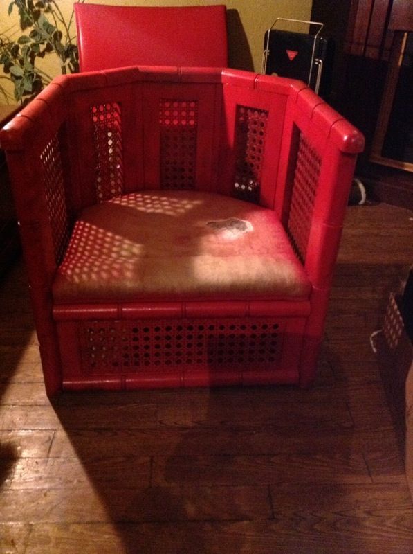 Vintage wood chair and ottoman set