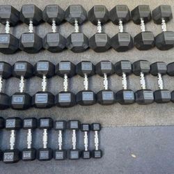 3s  THRU  90s  :  RUBBER DUMBBELLS : 3s 5s 7s  8s  10s   15s   20s   25s  30s  40s  45s 50s 55s 60s 75s 80s 85s  90s    = ($1.25 to $1.50 LB. )  