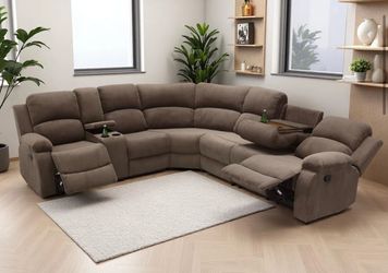 Brown microfiber fully reclining sectional couch