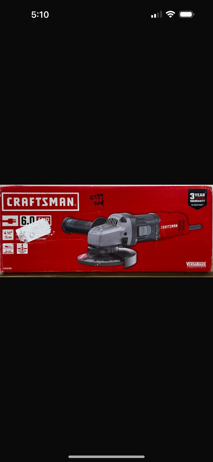 CRAFTSMAN V20 RP 4.5-in 20-volt max Paddle Switch Brushless Cordless Angle grinder