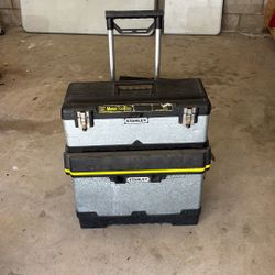 Stanley Metal Stackable Rolling Took Box W Misc Tools