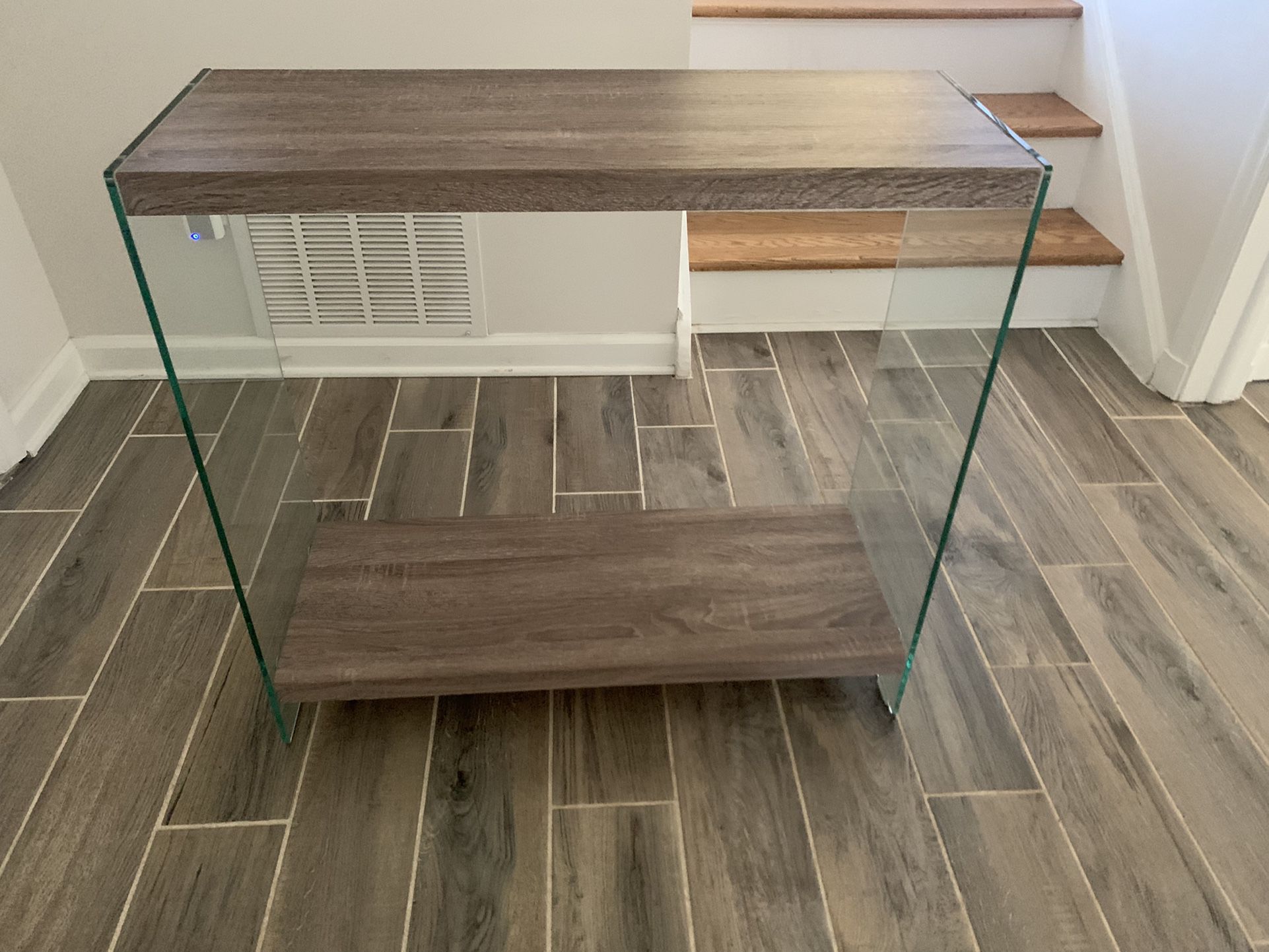 Reclaimed Wood And Glass Console Shelf Table