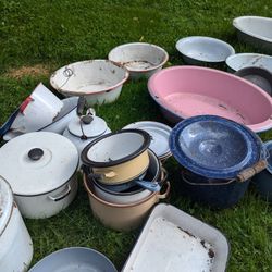 Large LOT Of Vintage Enamelware 