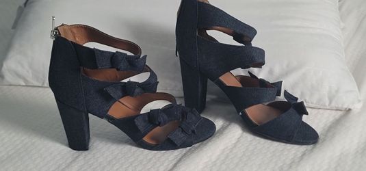 Denim Bow Chunky Heels Size 11