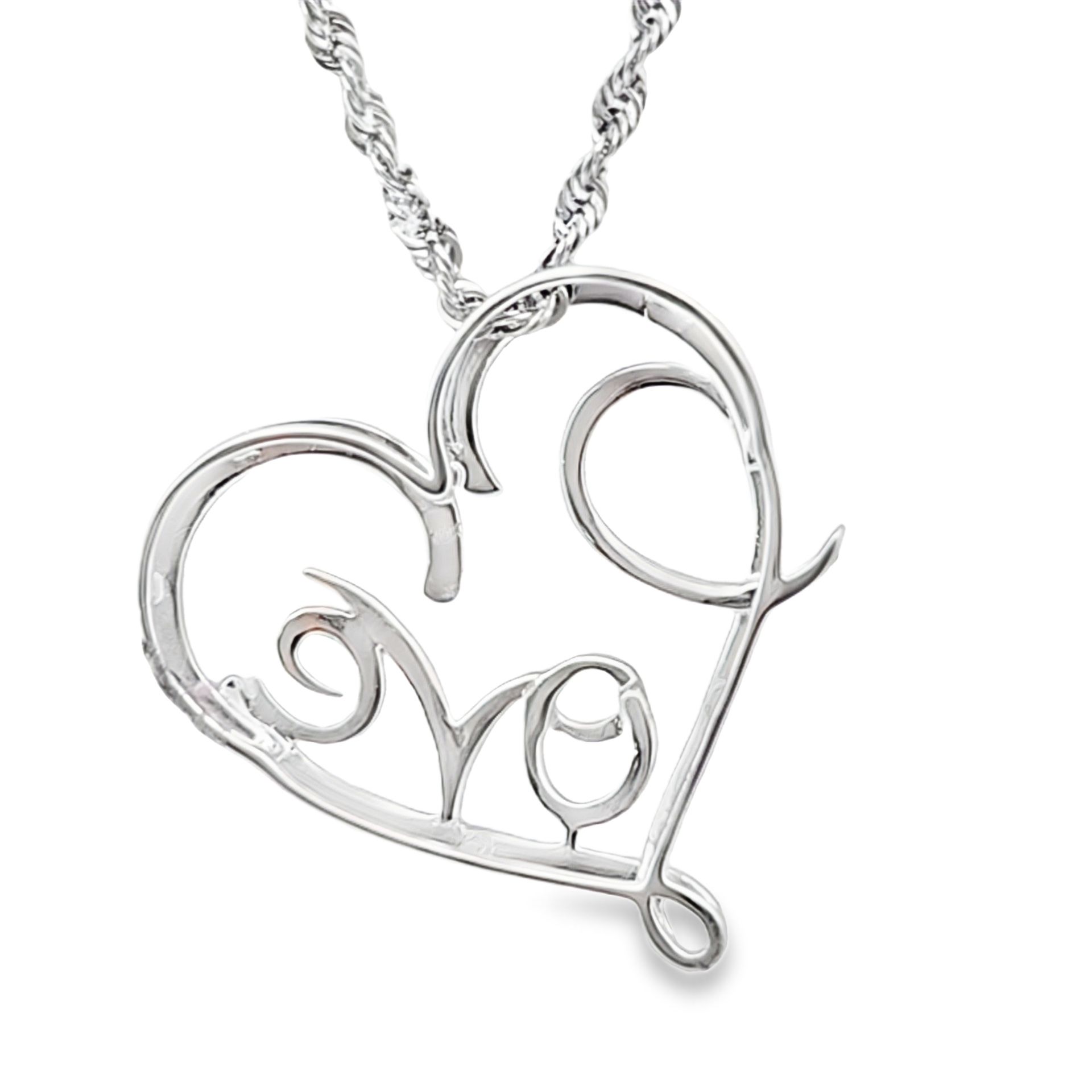 10k White Gold Diamond Heart Love Pendant & Rope Chain 0.26 ctw