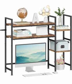 Desktop Bookshelf Hutch Desk Shelf 4 Tier Desktop Organizer Shelf for Computer Monitor 37.4" W Desk Hutch Organizer for Computer Desk Computer Desktop