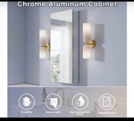 WELLFOR ROSAC 16-in x 36-in Surface/Recessed Mount Chrome Aluminum Mirrored Rectangle Soft Close...