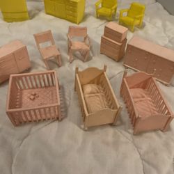 Vintage dollhouse furniture- 8 Nursery Pieces - most hallmarked.