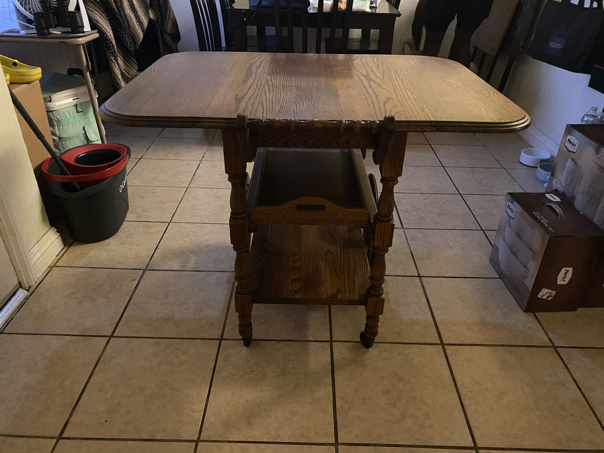 Vintage 1950 Maple Colonial Early American Drop Leaf Bar Cart Tea Cart